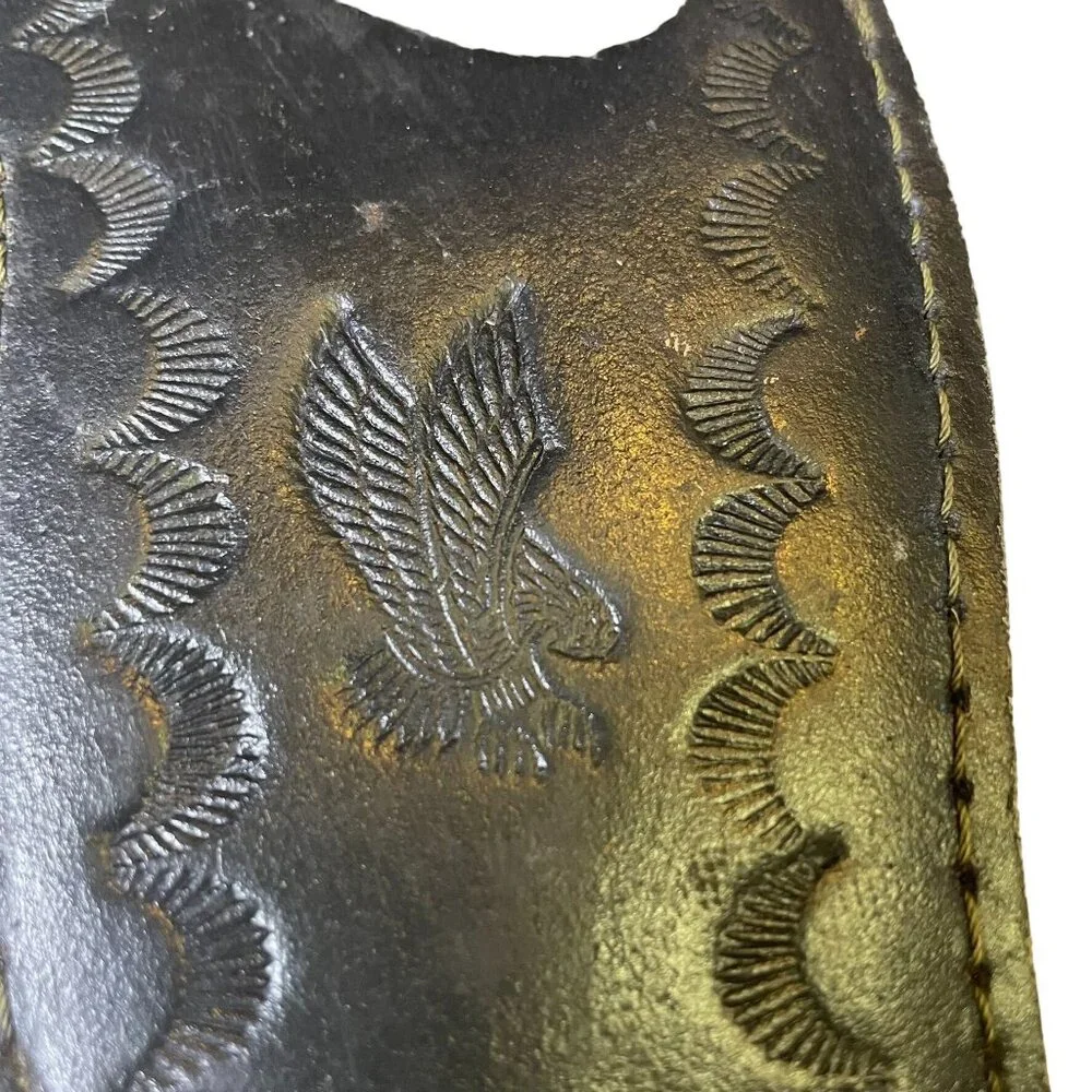 Warrior  Hunter Leather Sheath Only Black Western Eagle Embossed u Belt Loo